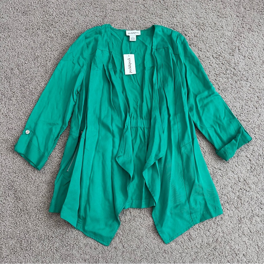 Peck&Peck Draped Cardigan Womens M Green